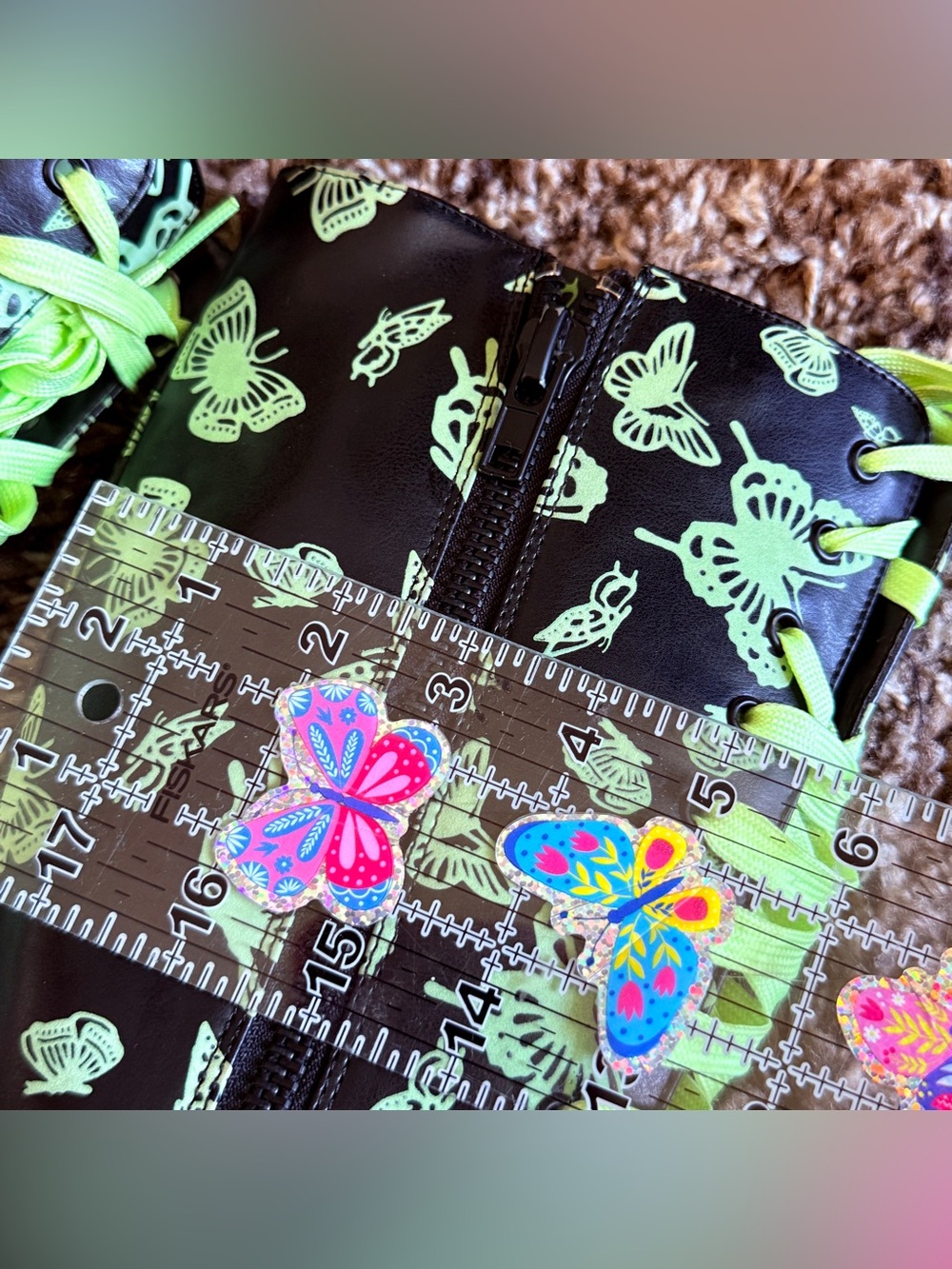 DOLLS KILL CLUB EXXX Glow In The Dark Platform Boots Butterfly Print SZ 9 - Picture 15 of 16